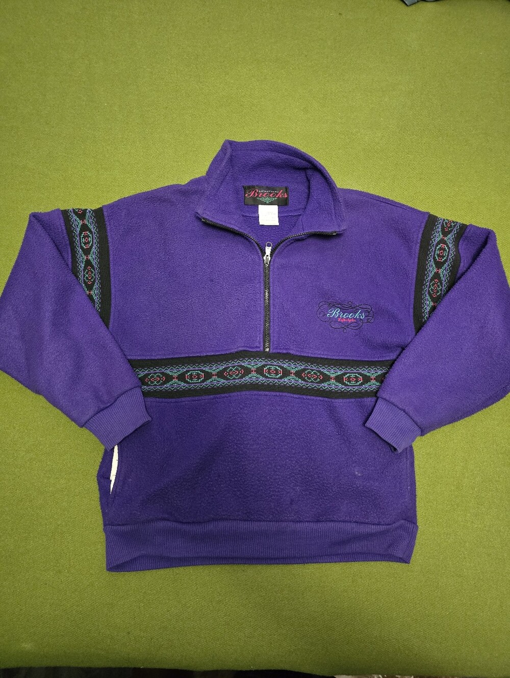 Brooks Purple Half-Zip Fleece Sweater with Aztec Trim